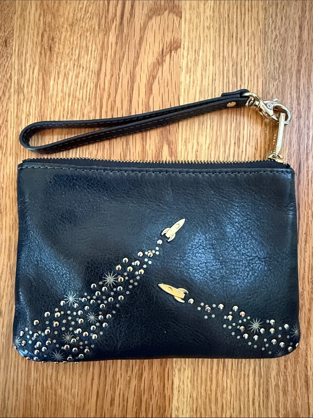Fossil Black Leather Wristlet Clutch Constellation Rocket 2017